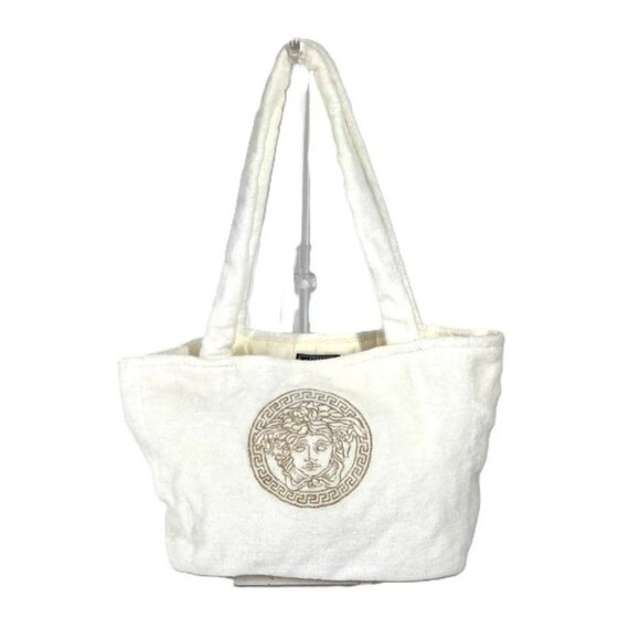 VERSACE Logo Medusa Pile Tote Bag Shoulder Beach Bag Shoulder Bag pile White - Picture 1 of 13